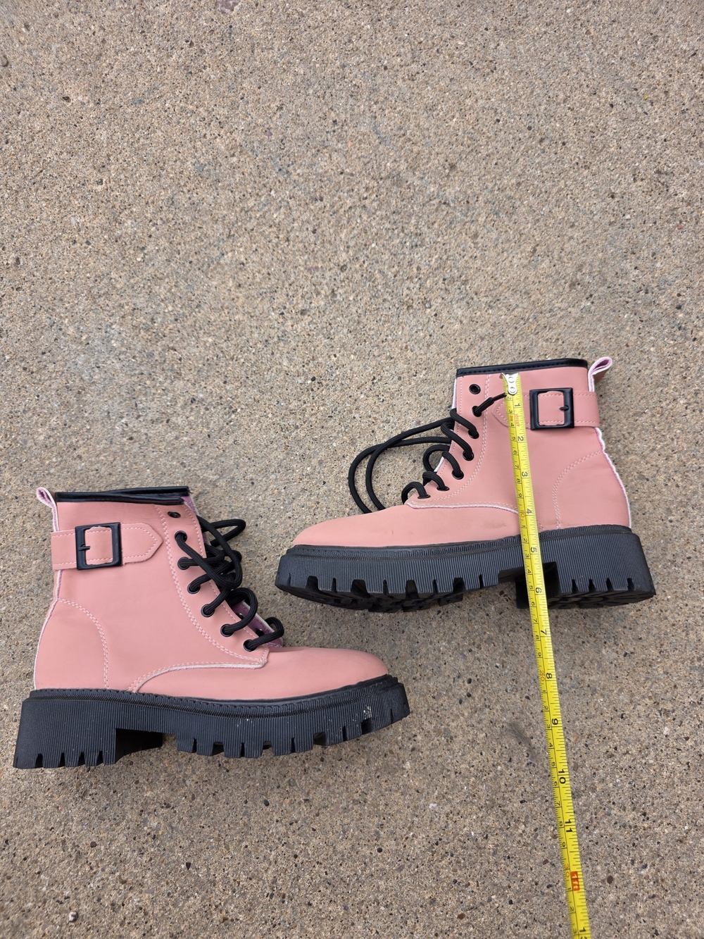 Women's Pink Lace-Up Combat Boots with Black Laces - Picture 2 of 6